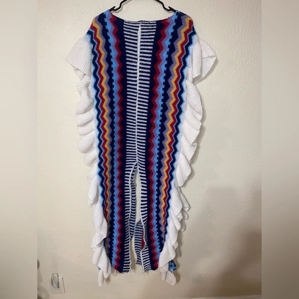 Colorful Zigzag Knit Dress with Ruffle Sleeves - Picture 3 of 3